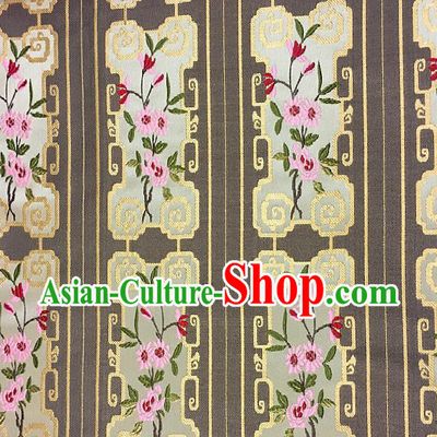 Chinese Traditional Fabric Tang Suit Flowers Pattern Brown Brocade Chinese Fabric Asian Tibetan Robe Material