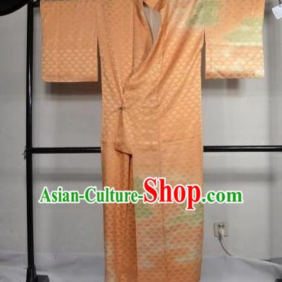 Japan Traditional Kimonos Costume Orange Satin Yukata Dress Japanese Furisode Kimono for Women