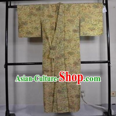 Japanese Traditional Male Kimono Clothing Printing Yellow Haori Kimonos Yukata Robe for Men