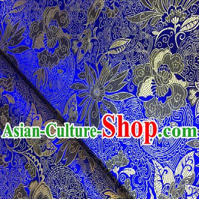 Chinese Traditional Fabric Tang Suit Lotus Pattern Royalblue Brocade Chinese Fabric Asian Cheongsam Material
