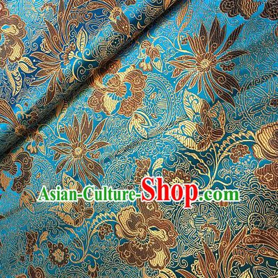 Chinese Traditional Fabric Tang Suit Lotus Pattern Blue Brocade Chinese Fabric Asian Cheongsam Material