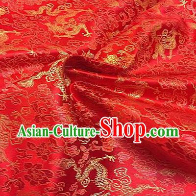 Chinese Traditional Fabric Tang Suit Dragons Pattern Red Brocade Chinese Fabric Asian Cheongsam Material