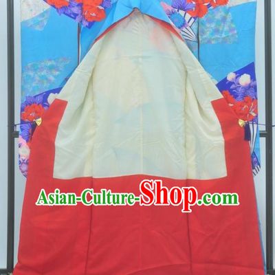 Japan Traditional Wedding Costume Geisha Blue Yukata Dress Japanese Furisode Kimono for Women