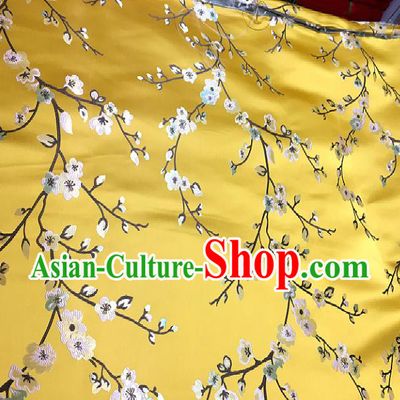 Chinese Traditional Fabric Tang Suit Plum Blossom Pattern Yellow Brocade Chinese Fabric Asian Cheongsam Material