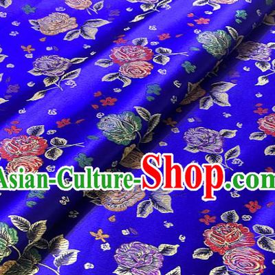 Chinese Traditional Fabric Tang Suit Rose Pattern Royalblue Brocade Chinese Fabric Asian Cheongsam Material