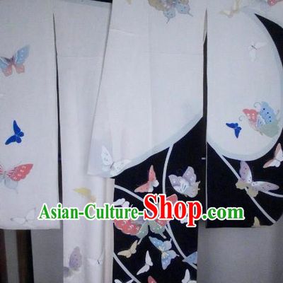Traditional Asian Japan Clothing Japanese Fashion Apparel Printing Butterfly Furisode Kimono Costume for Women