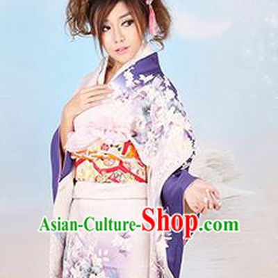Traditional Asian Japan Wedding Costume Japanese Apparel Purple Yukata Dress Furisode Kimono for Women