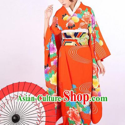 Traditional Asian Japan Geisha Costume Red Yukata Dress Japanese Wedding Furisode Kimono for Women