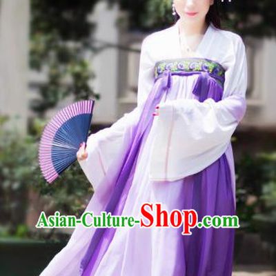 Chinese Tang Dynasty Princess Purple Dress Ancient Palace Lady Embroidered Costume for Women