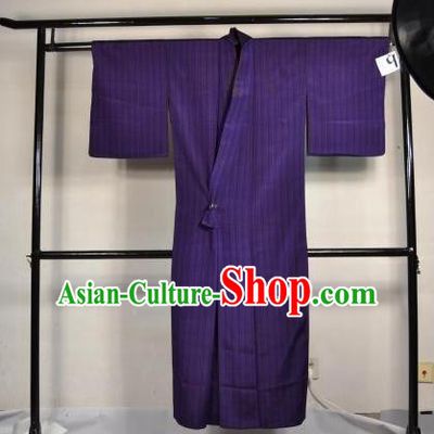Japanese Traditional Male Kimono Clothing Purple Satin Haori Kimonos Yukata Robe for Men