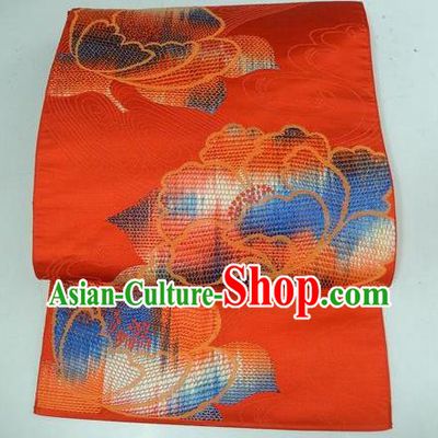 Traditional Japanese Kimono Red Embroidered Belts Kimonos Yukata Waistband for Women