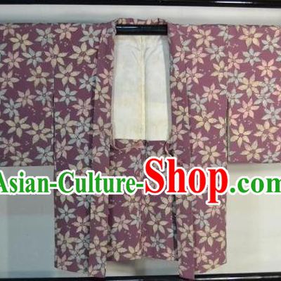 Japanese Traditional Male Kimono Clothing Japan Samurai Purple Haori Kimonos Yukata Robe for Men