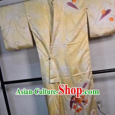 Japanese Traditional Golden Satin Yukata Robe Japan Samurai Haori Kimonos Clothing for Men