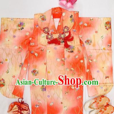 Traditional Japan Children Costume Furisode Kimono Japanese Yukata Dress for Kids