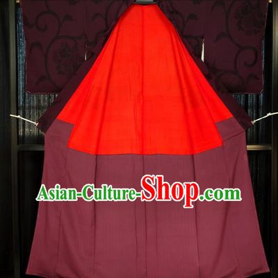 Japanese Traditional Kimono Male Costume Wine Red Yukata Robe Japan Samurai Haori Apparel Clothing for Men