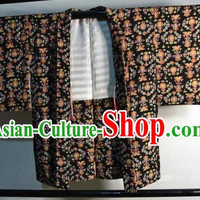 Japanese Traditional Kimono Male Costume Yukata Shirts Japan Black Haori Apparel Clothing for Men