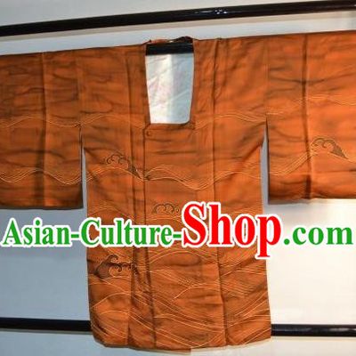 Japanese Traditional Kimono Male Costume Yukata Shirts Japan Orange Haori Apparel Clothing for Men