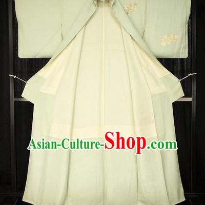Traditional Japan Palace Costume Light Green Dress Furisode Kimono Japanese Yukata for Women