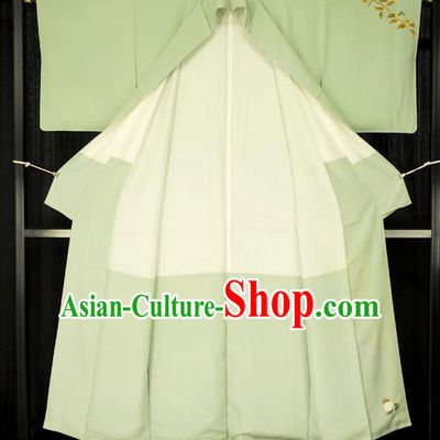 Traditional Japan Palace Furisode Kimono Costume Green Dress Japanese Yukata for Women