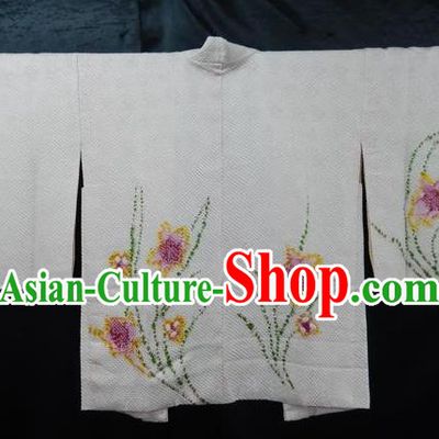 Traditional Japan Palace Furisode Kimono Costume White Blouse Japanese Yukata for Women