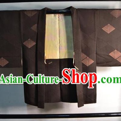 Japanese Traditional Kimono Upper Outer Garment Japan Brown Haori Apparel Yukata Costume for Men