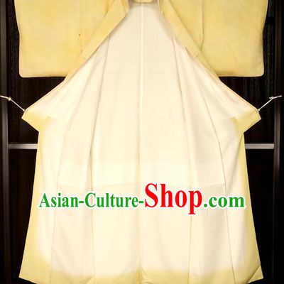 Traditional Japan Palace Yellow Furisode Kimono Costume Japanese Yukata Dress for Women