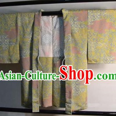Japanese Traditional Kimono Upper Outer Garment Japan Green Haori Apparel Yukata Costume for Men