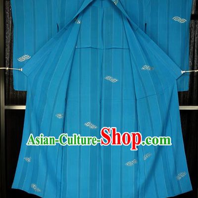 Japanese Traditional Kimono Blue Robe Japan Haori Apparel Yukata Costume for Men