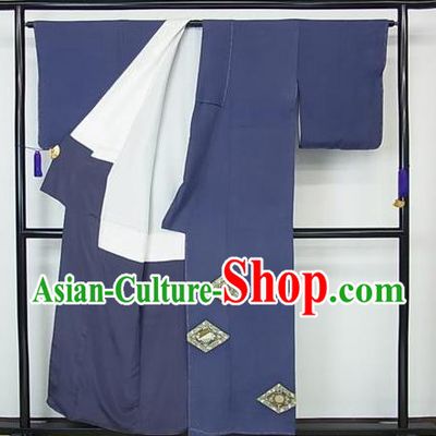 Japanese Traditional Kimono Japan Haori Apparel Blue Yukata Robe Costume for Men