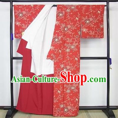 Japan Palace Lady Furisode Kimono Costume Traditional Japanese Red Yukata Dress for Women