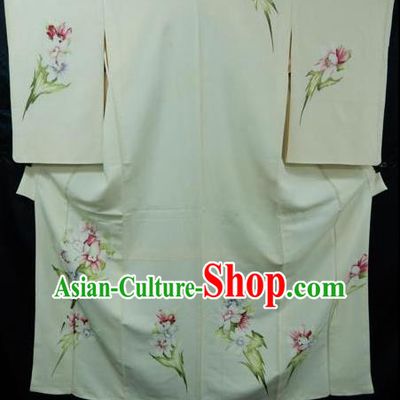 Japan Palace Lady White Furisode Kimono Costume Traditional Japanese Yukata Dress for Women