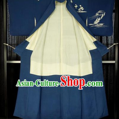 Japanese Traditional Kimono Male Costume Deep Blue Yukata Robe Japan Haori Apparel Clothing for Men