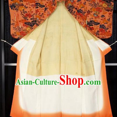 Japan Palace Furisode Kimono Costume Traditional Japanese Orange Yukata Dress for Women