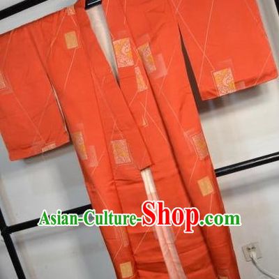 Japan Traditional Furisode Kimonos Costume Japanese Orange Yukata Dress for Women