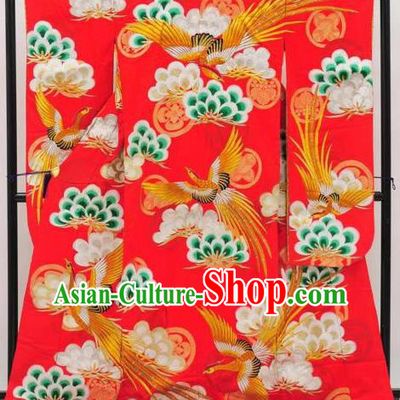 Japan Traditional Wedding Costume Vintage Furisode Kimonos Japanese Red Yukata Dress for Women