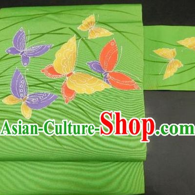 Traditional Japanese Kimono Accessories Butterfly Green Belts Kimonos Yukata Waistband for Women