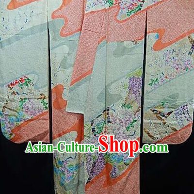 Asian Japan Costume Traditional Printing Peony Furisode Kimono Japanese Yukata Dress for Women