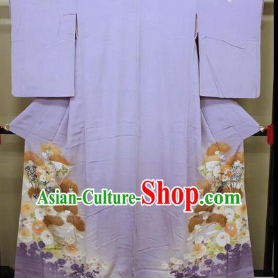 Traditional Japan Costume Female Purple Furisode Kimono Japanese Yukata Dress for Women
