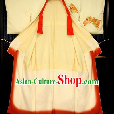 Traditional Japan Costume Female Yellow Furisode Kimono Japanese Yukata Dress for Women