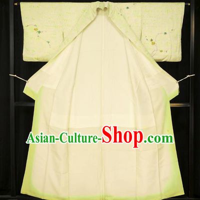 Traditional Japan Costume Light Green Furisode Kimono Japanese Geisha Yukata Dress for Women