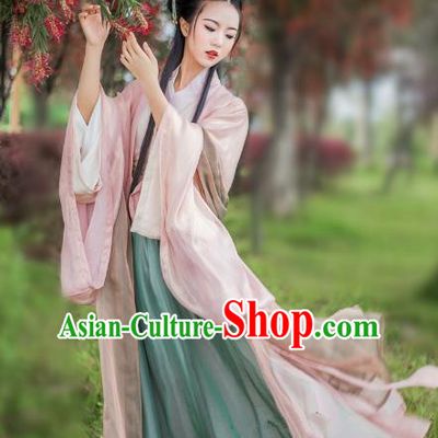China Ancient Palace Lady Costume Jin Dynasty Princess Embroidered Dress for Women