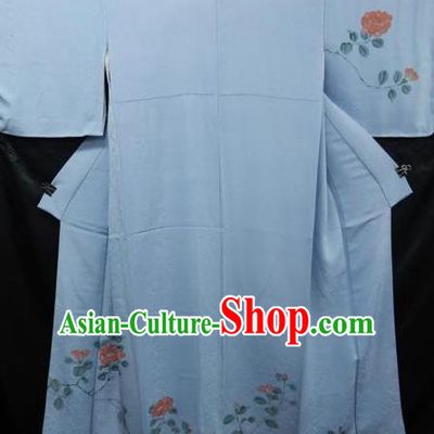 Asian Japan Blue Furisode Kimono Palace Costume Traditional Japanese Yukata Dress for Women