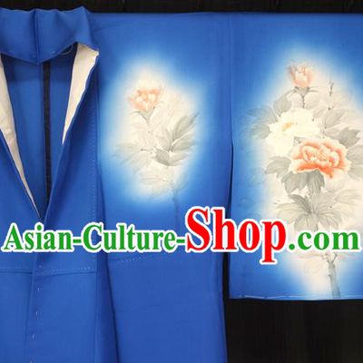 Asian Japan Painting Peony Furisode Kimono Palace Costume Traditional Japanese Yukata Dress for Women