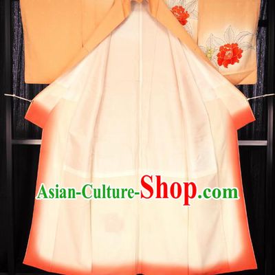 Asian Japan Painting Flowers Orange Furisode Kimono Palace Costume Traditional Japanese Yukata Dress for Women