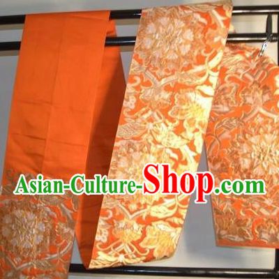Traditional Japanese Kimono Wedding Orange Belts Kimonos Yukata Brocade Waistband for Women