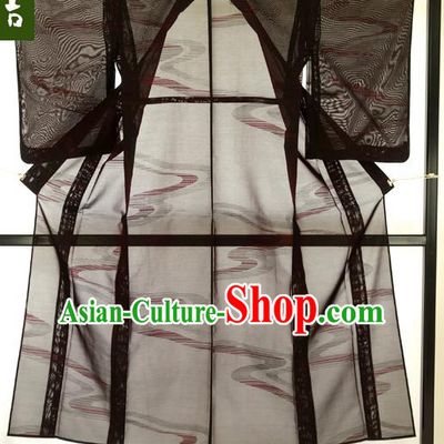 Japanese Traditional Formal Costume Black Gauze Haori Hakama Kimono Japan Apparel Yukata Costume for Men