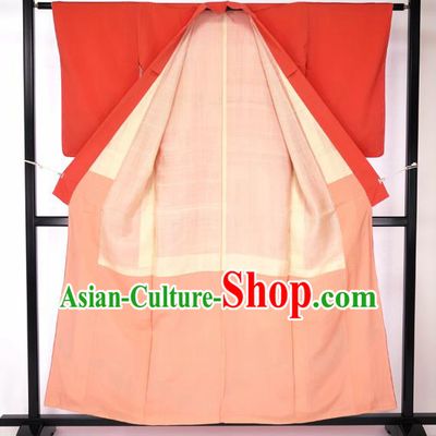 Japan Traditional Formal Costume Painted Furisode Kimonos Red Yukata Dress for Women