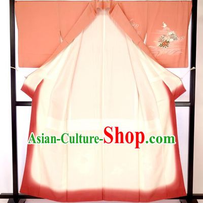 Japan Traditional Formal Kimono Costume Pink Furisode Kimonos Printing Yukata Dress for Women