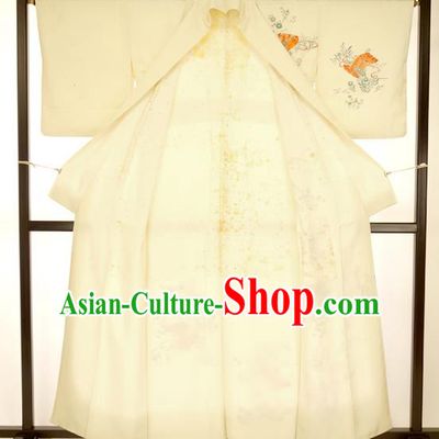 Japan Traditional Formal Kimono Costume White Furisode Kimonos Printing Yukata Dress for Women