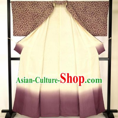 Japan Traditional Formal Kimono Costume Purple Furisode Kimonos Printing Yukata Dress for Women